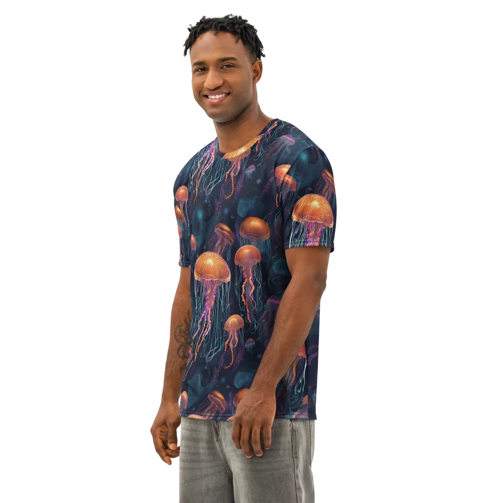 Jellyfish Reverie on Men's Cotton Crew Neck T-Shirt — Left Front
