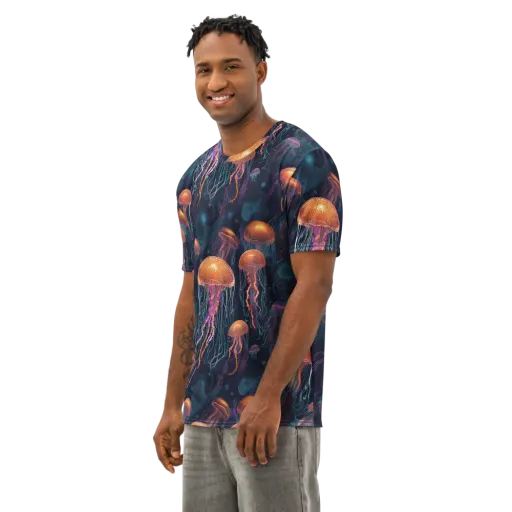 Jellyfish Reverie on a Men's Cotton Crew Neck T-Shirt