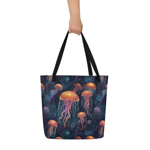 Jellyfish Reverie on a Large Tote Bag W/ Pocket