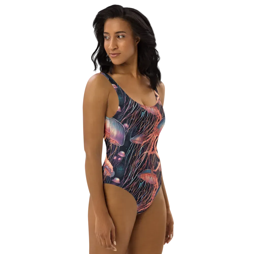 Neon Medusa on One-Piece Swimsuit — Back print