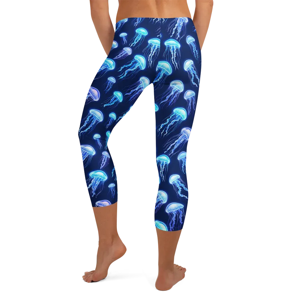 Electric Jellyfish on Capri Leggings — Back