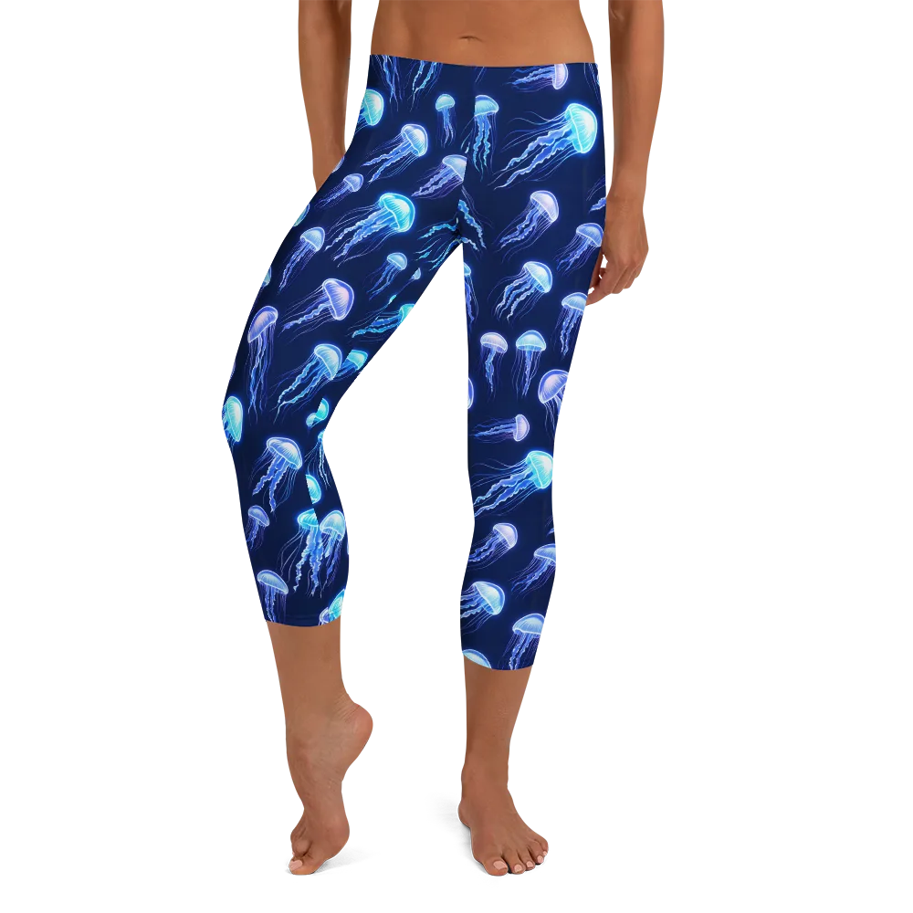 Electric Jellyfish on Capri Leggings — Front