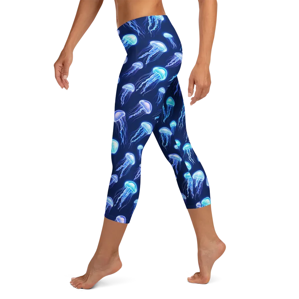 Electric Jellyfish on Capri Leggings — Left