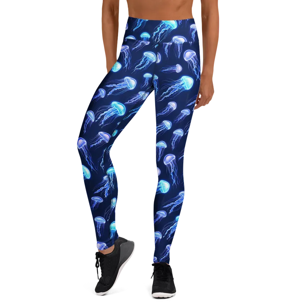 Electric Jellyfish on Yoga Leggings — Front