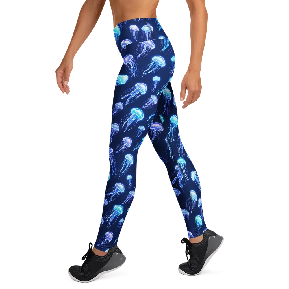 Electric Jellyfish on Yoga Leggings — Left