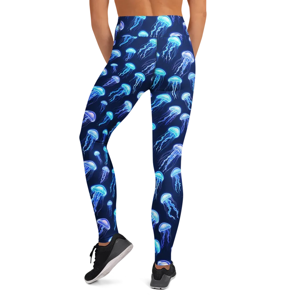 Electric Jellyfish on Yoga Leggings — Back
