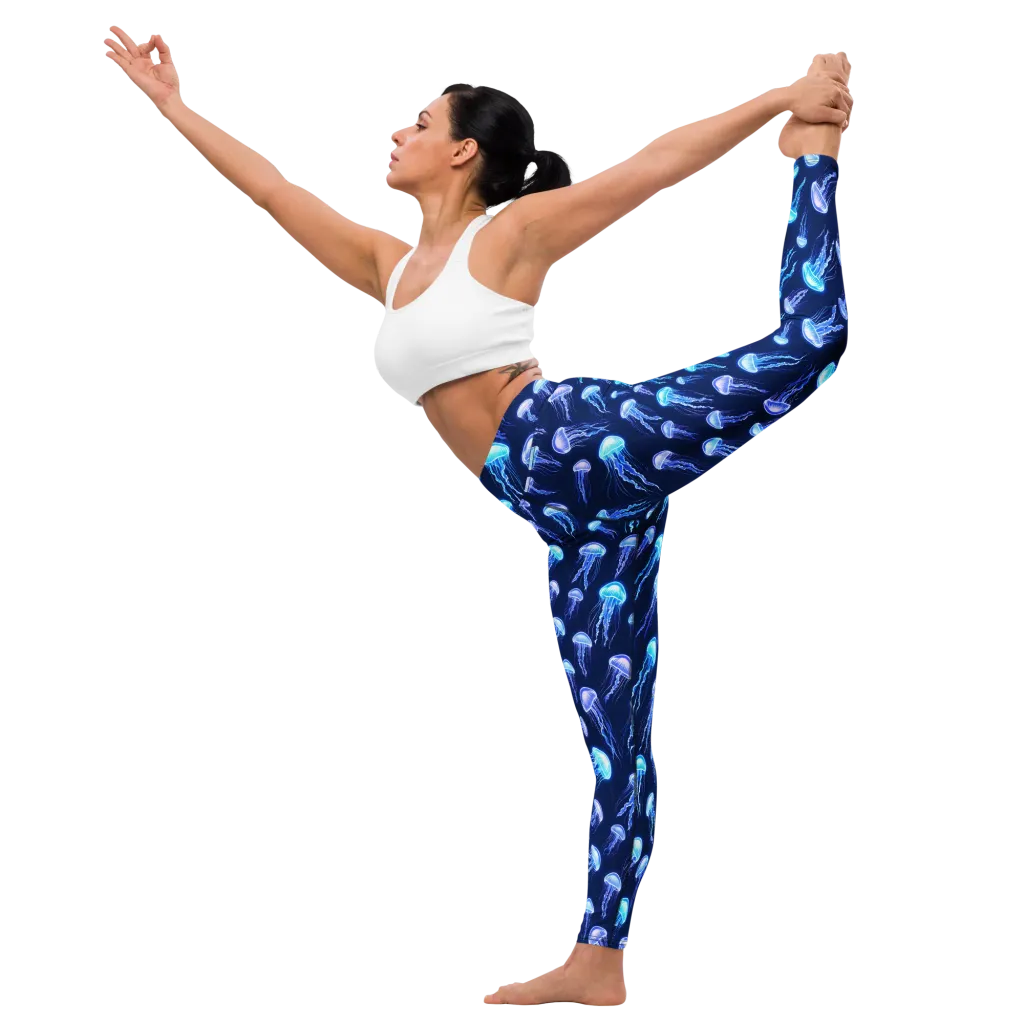 Electric Jellyfish on Yoga Leggings — Front waist