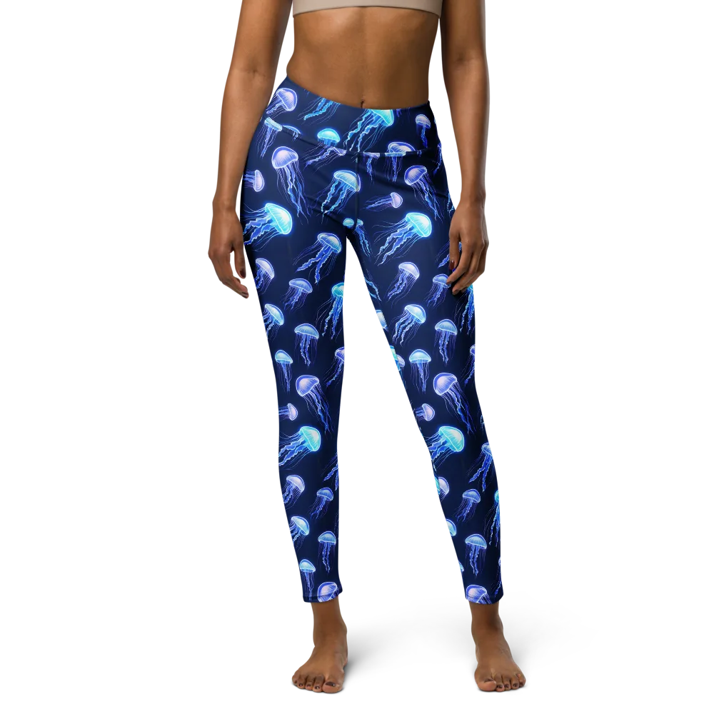 Electric Jellyfish on Yoga Leggings — Back waist