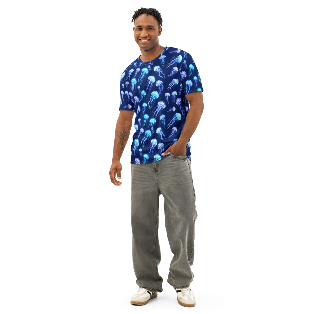 Electric Jellyfish on Men's Cotton Crew Neck T-Shirt — Front