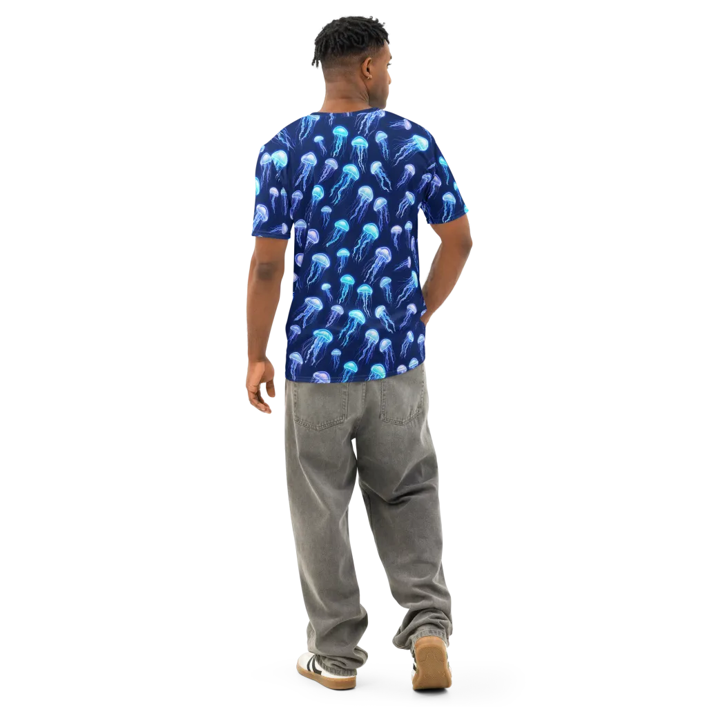 Electric Jellyfish on Men's Cotton Crew Neck T-Shirt — Back