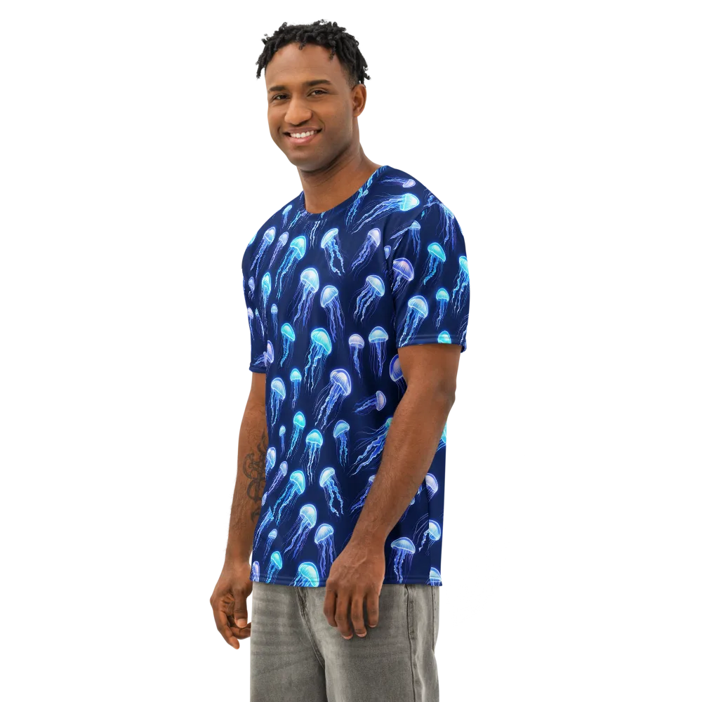 Electric Jellyfish on Men's Cotton Crew Neck T-Shirt — Left Front