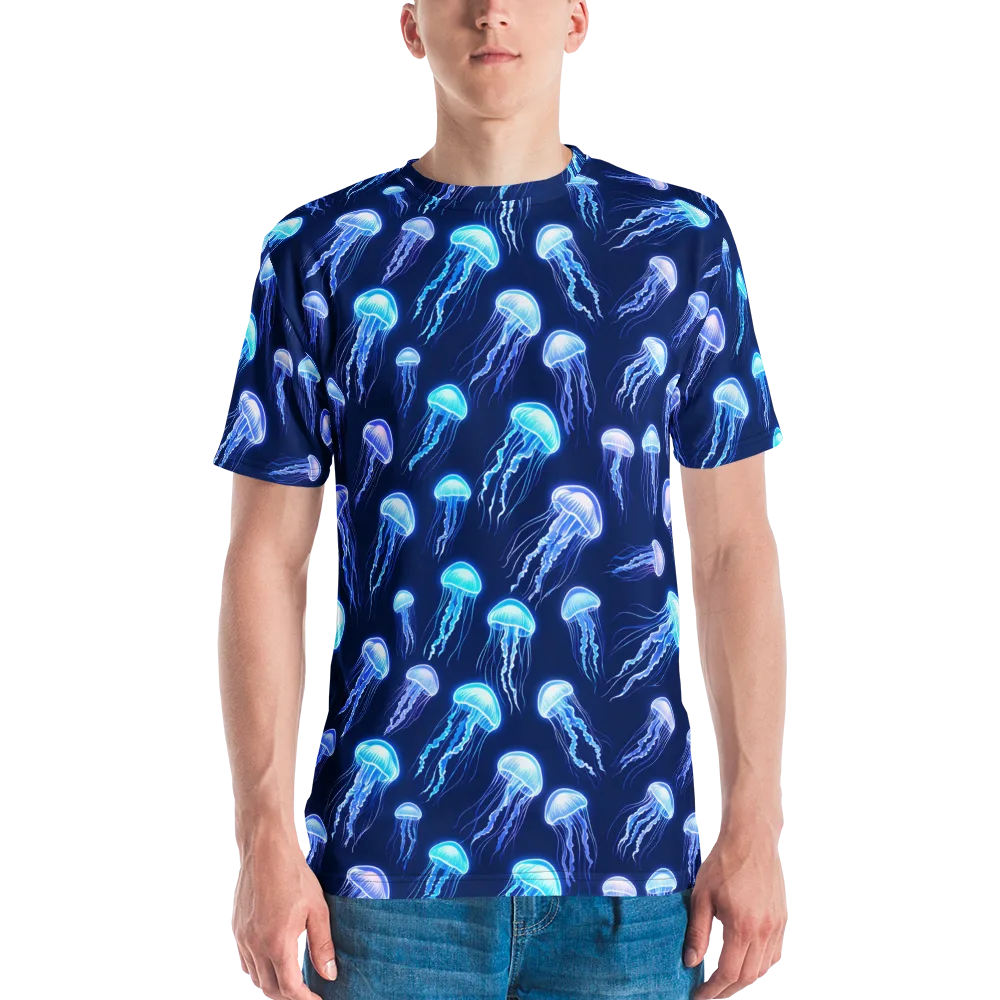 Electric Jellyfish on Men's Crew Neck T-Shirt — Front
