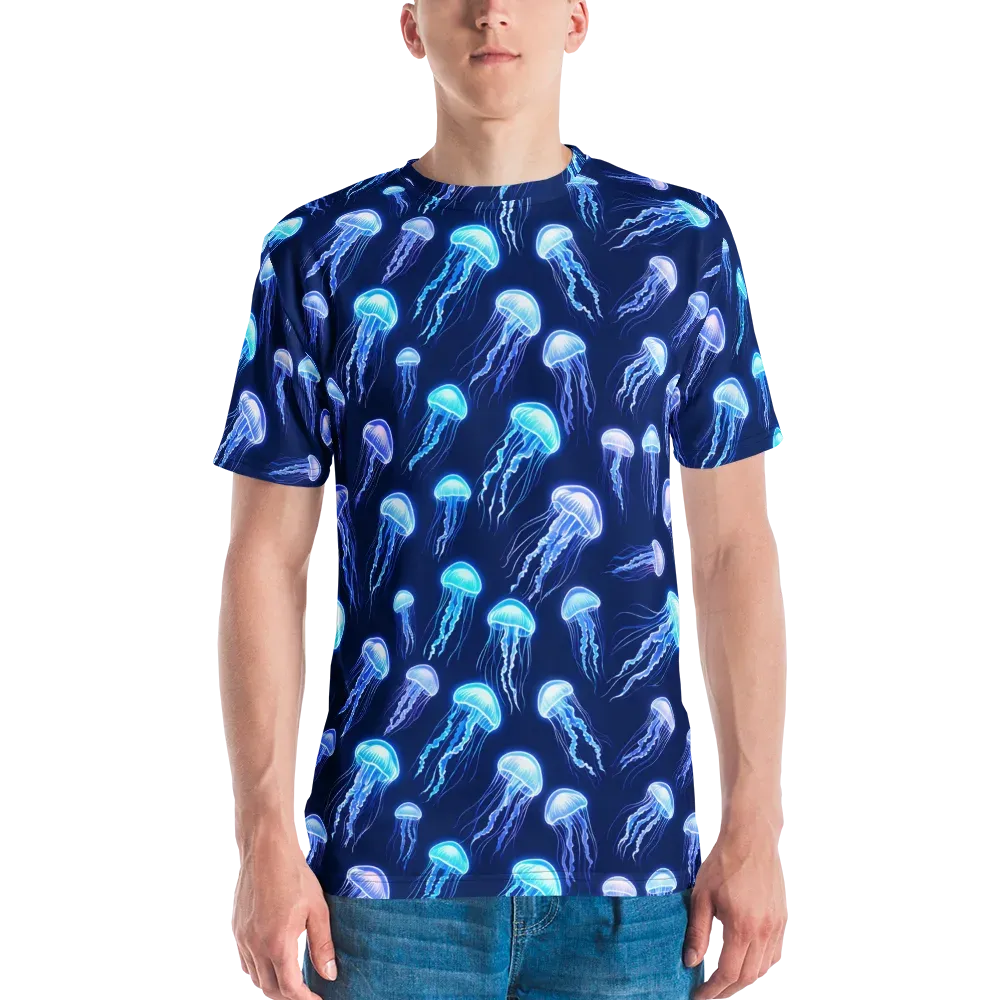 Electric Jellyfish on Men's Crew Neck T-Shirt — Front