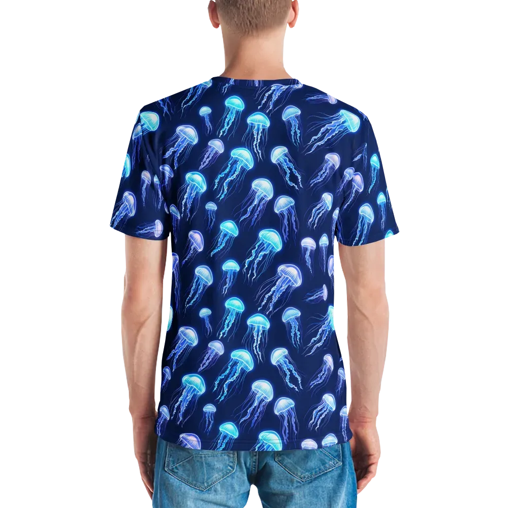 Electric Jellyfish on Men's Crew Neck T-Shirt — Back