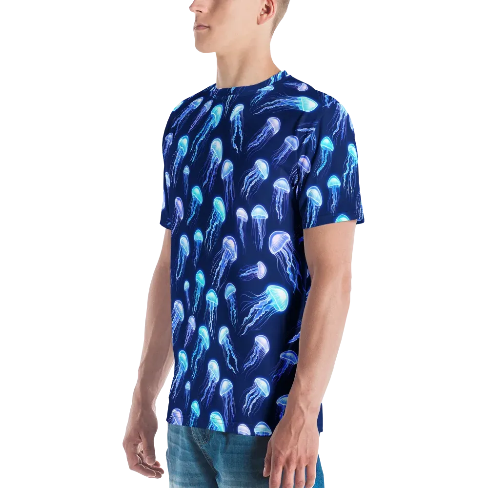 Electric Jellyfish on Men's Crew Neck T-Shirt — Left