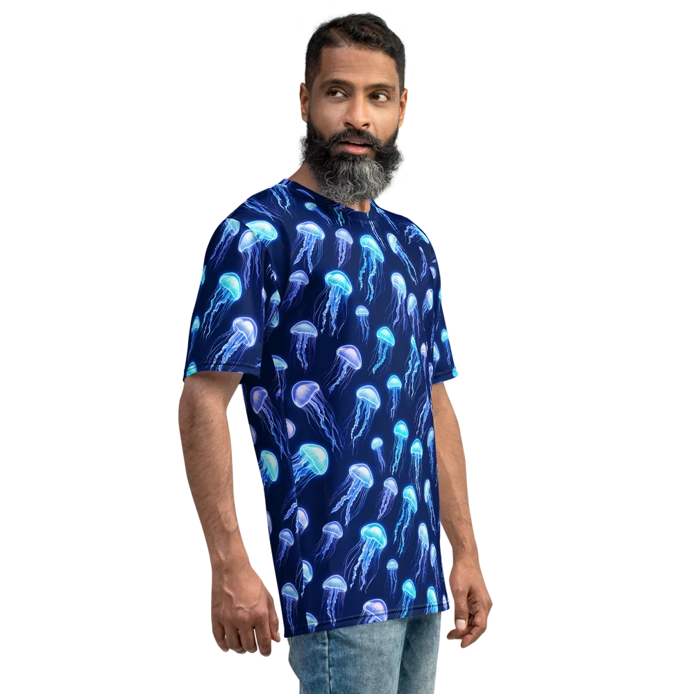 Electric Jellyfish on Men's Crew Neck T-Shirt — Back print