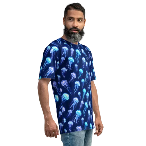 Electric Jellyfish on a Men's Crew Neck T-Shirt
