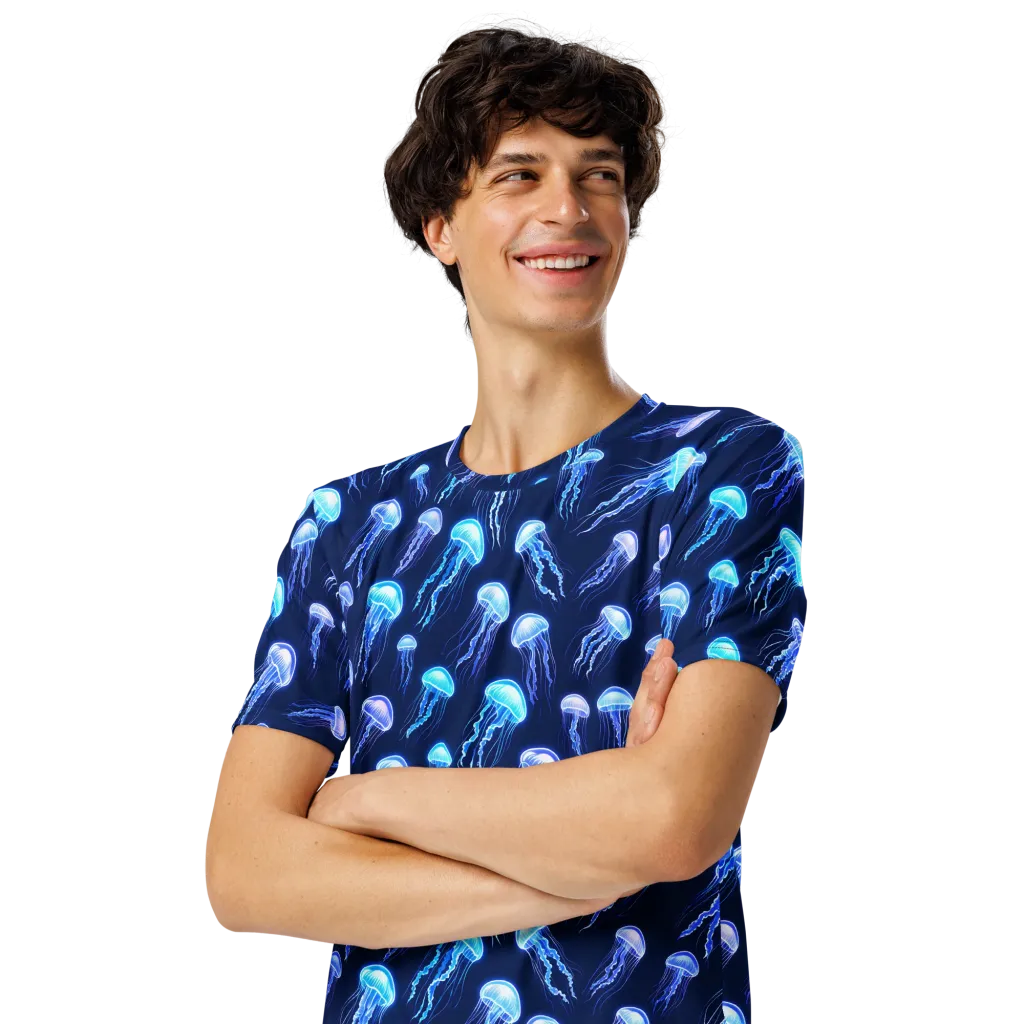 Electric Jellyfish on Men's Crew Neck T-Shirt — Front print