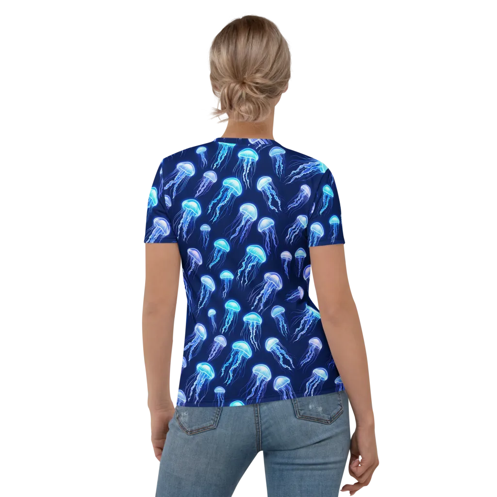Electric Jellyfish on Women's Crew Neck T-Shirt — Back