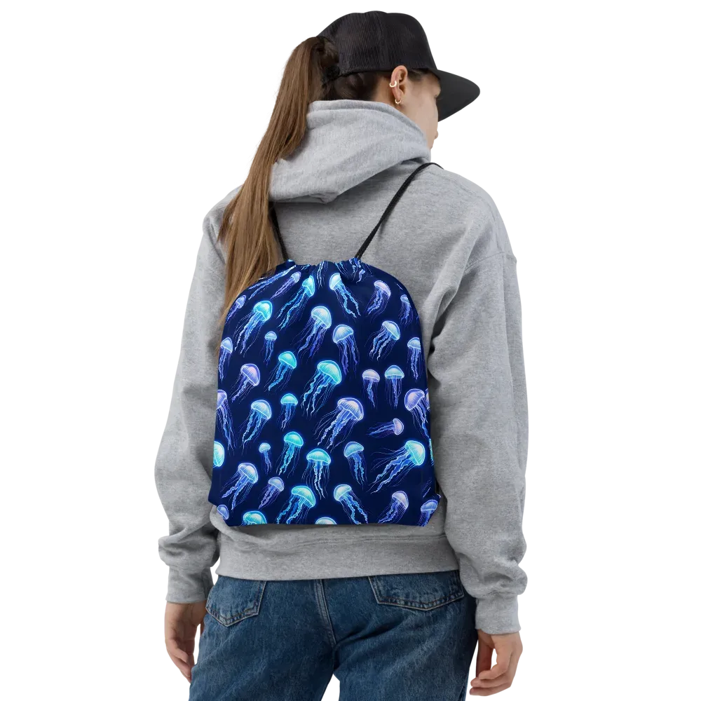 Electric Jellyfish on Drawstring Bag — Front