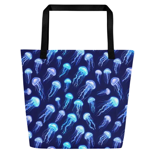 Electric Jellyfish on a Large Tote Bag W/ Pocket