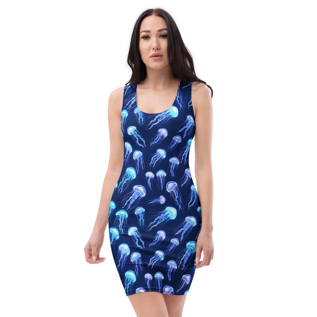Electric Jellyfish on Bodycon Dress — Front