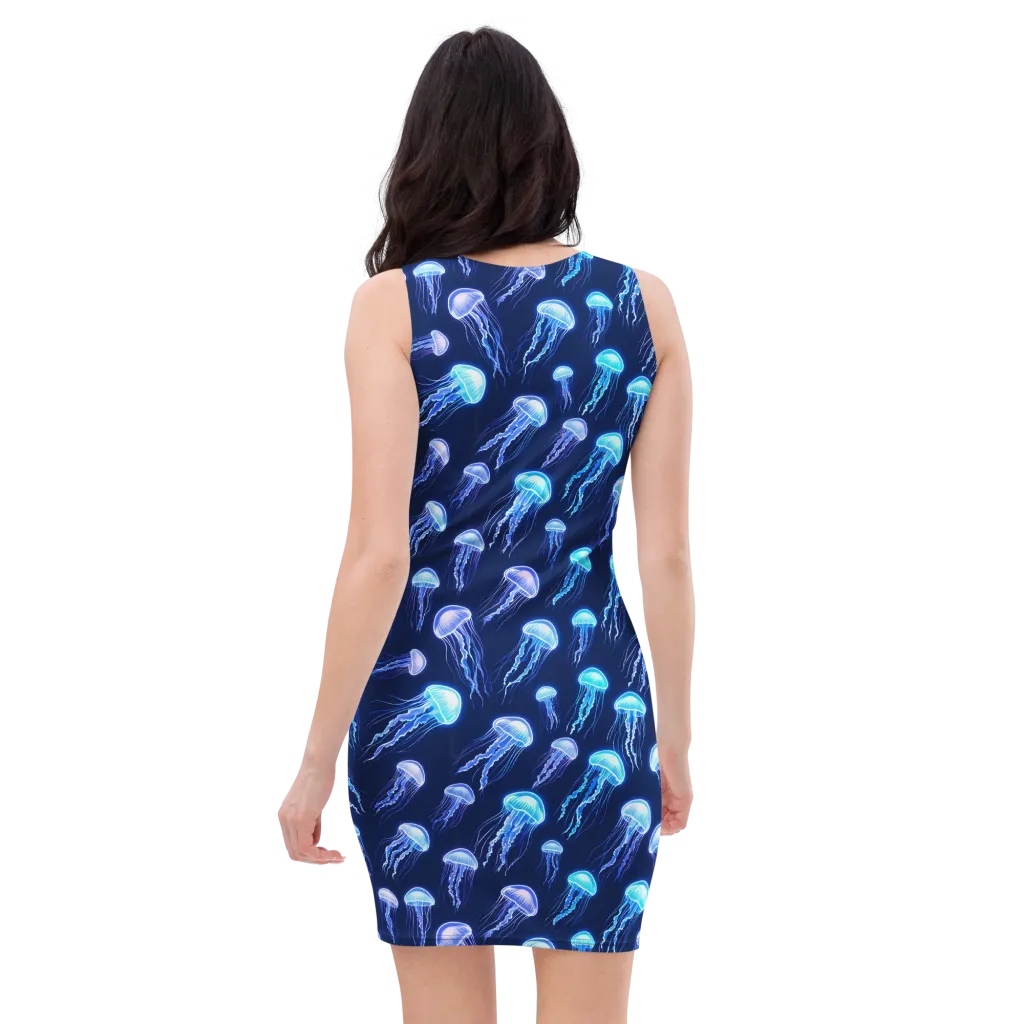 Electric Jellyfish on Bodycon Dress — Back