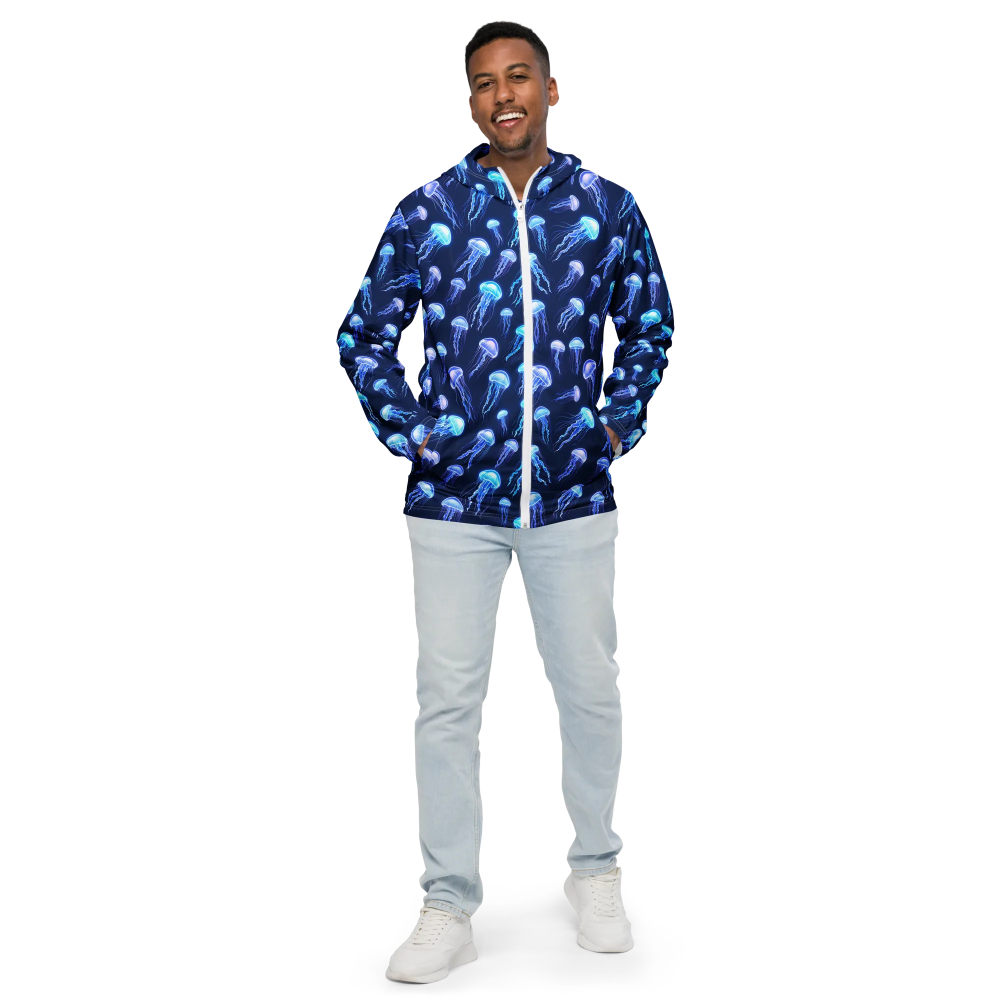 Electric Jellyfish on Men's Windbreaker — Front