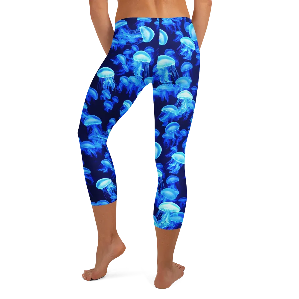 Azure Bloom on Capri Leggings — Back