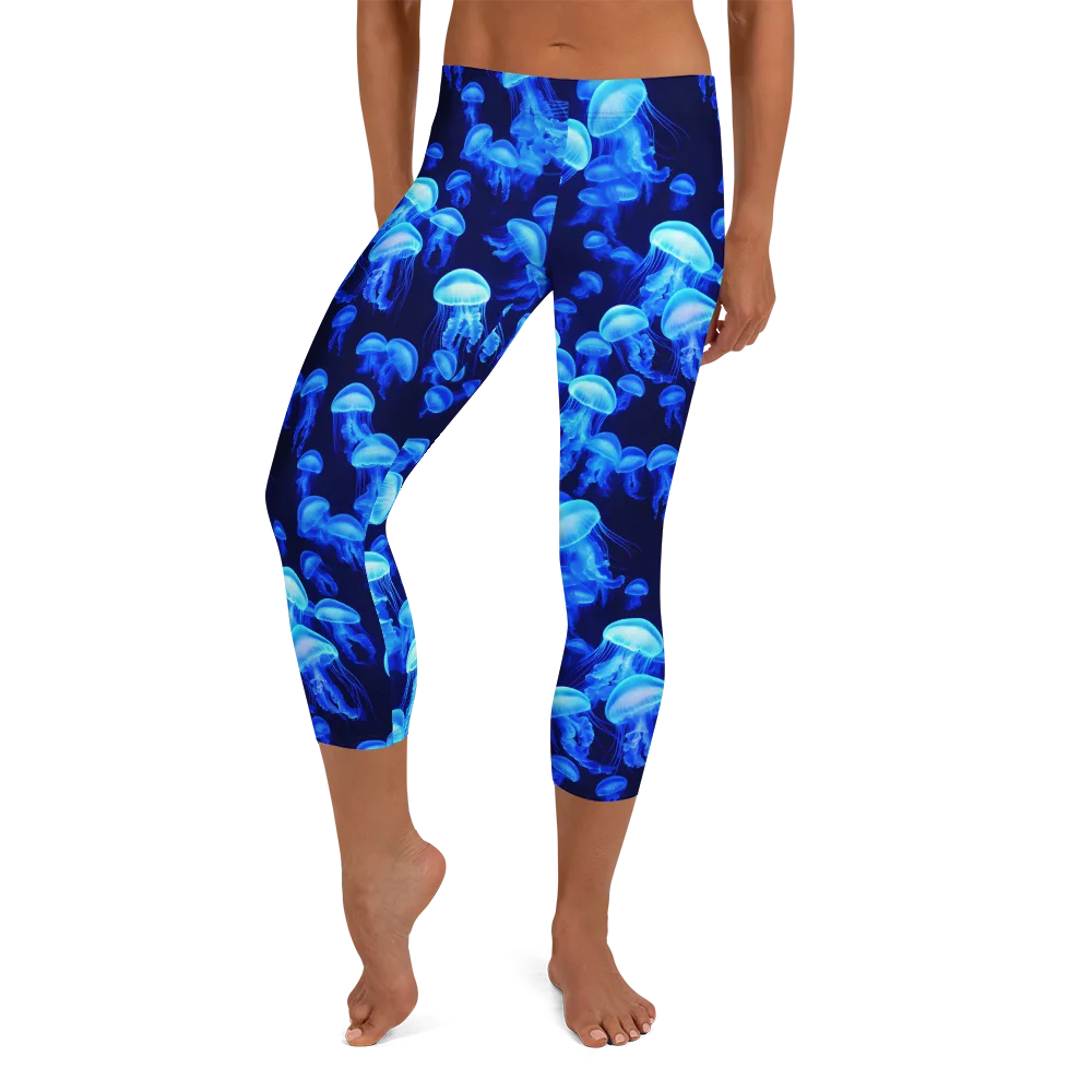 Azure Bloom on Capri Leggings — Front