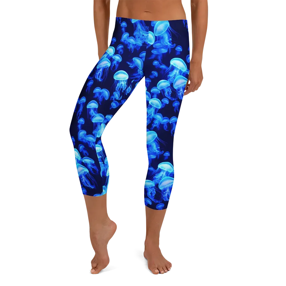 Azure Bloom on Capri Leggings — Front