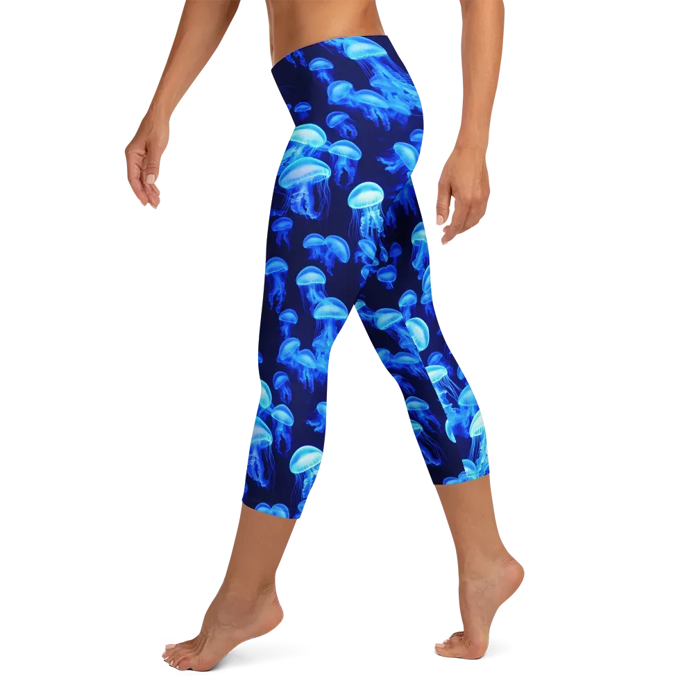 Azure Bloom on Capri Leggings — Left