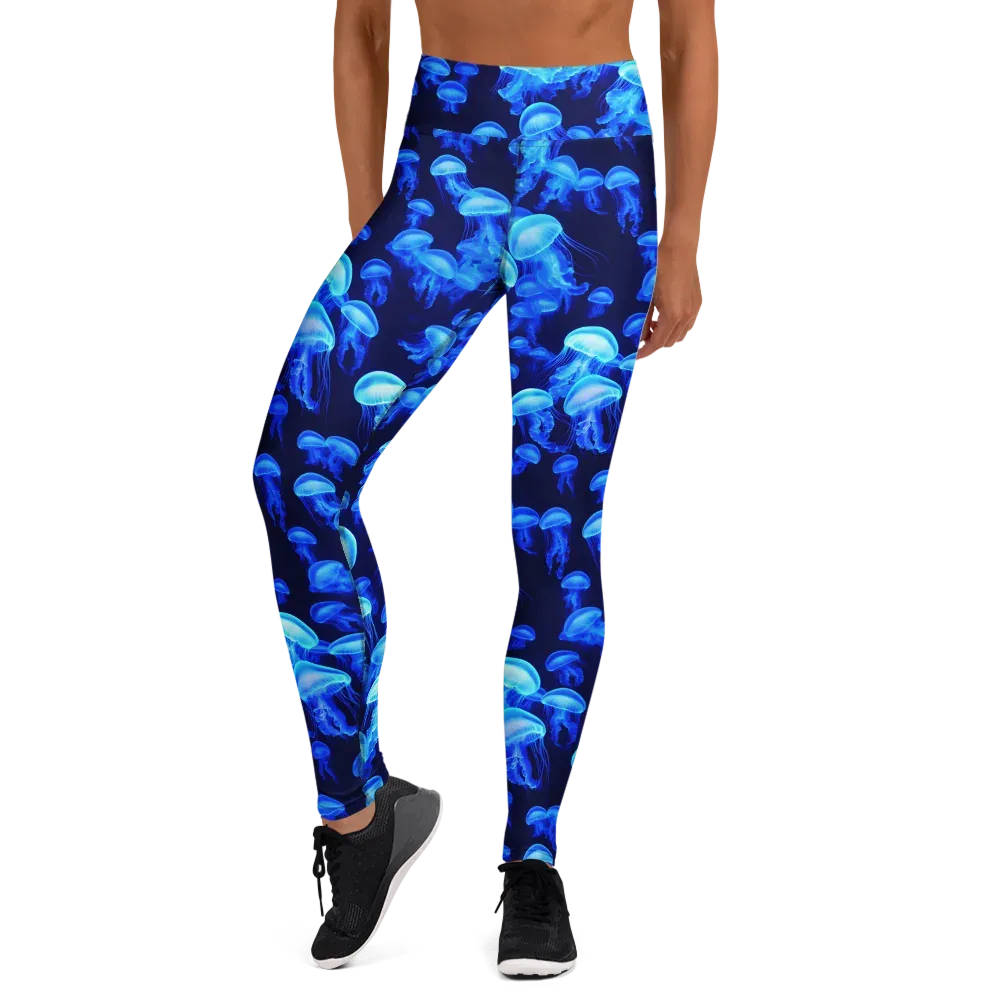 Azure Bloom on Yoga Leggings — Front