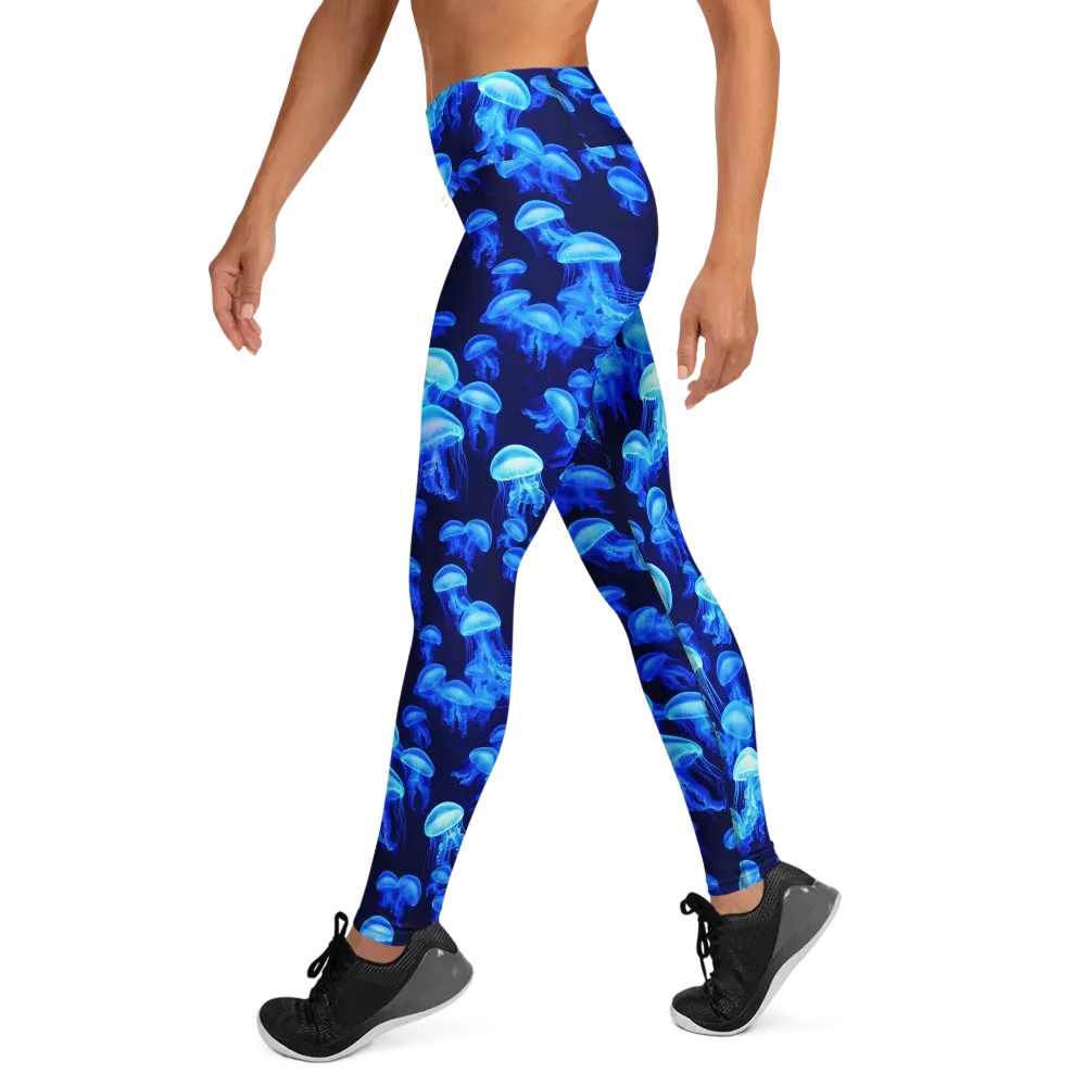 Azure Bloom on Yoga Leggings — Left