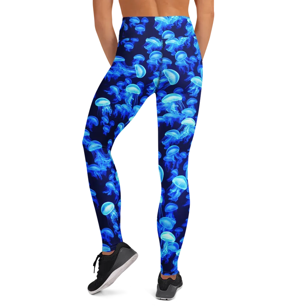 Azure Bloom on Yoga Leggings — Back
