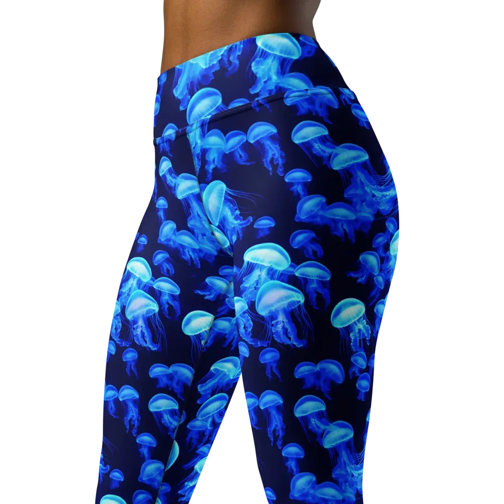 Azure Bloom on Yoga Leggings — Back waist