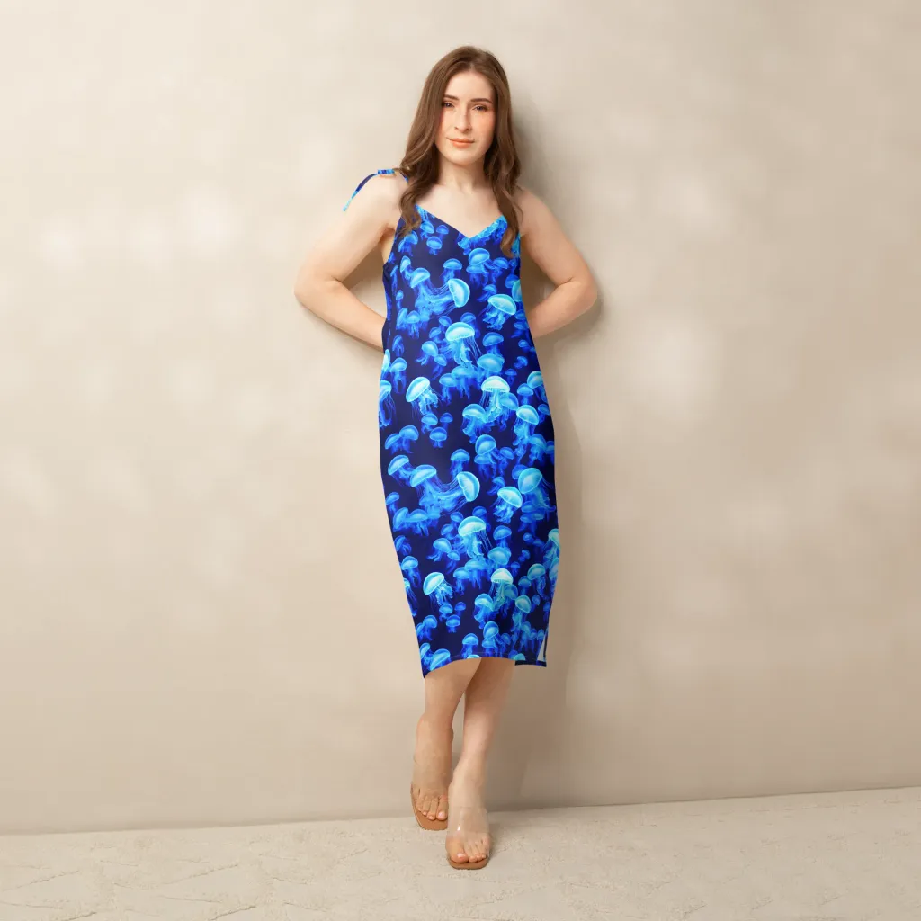 Azure Bloom on Slip Dress — Back print