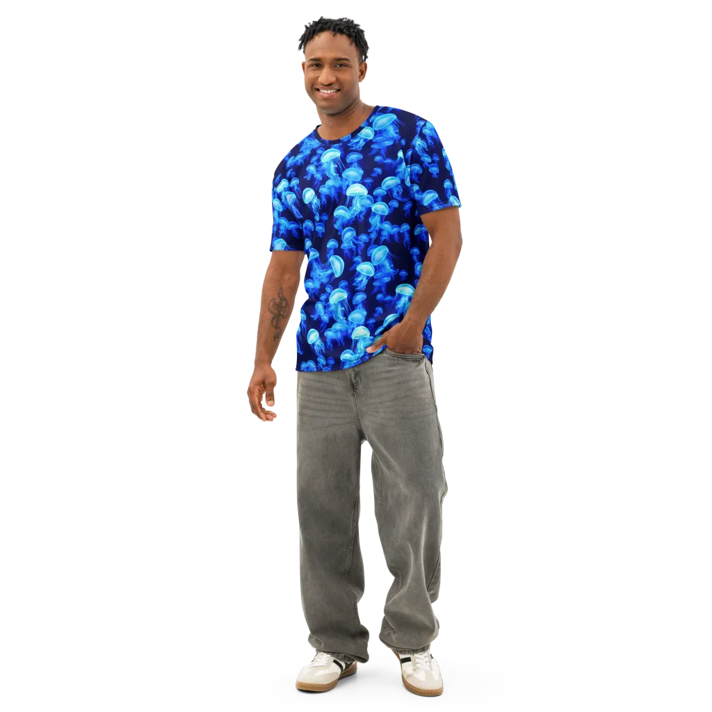 Azure Bloom on Men's Cotton Crew Neck T-Shirt — Front