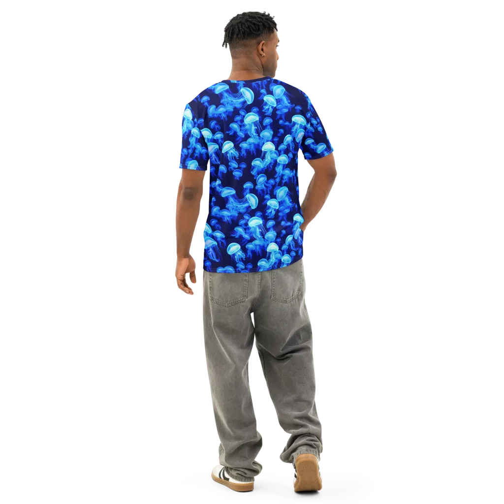 Azure Bloom on Men's Cotton Crew Neck T-Shirt — Back