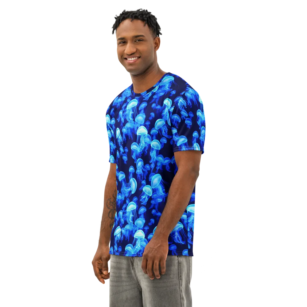 Azure Bloom on Men's Cotton Crew Neck T-Shirt — Left Front