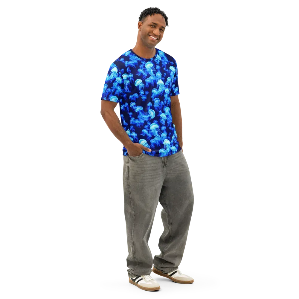 Azure Bloom on Men's Cotton Crew Neck T-Shirt — Right Front