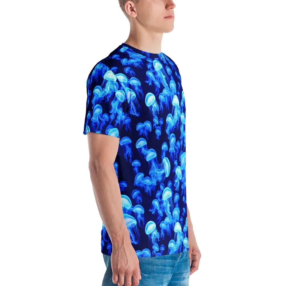 Azure Bloom on Men's Crew Neck T-Shirt — Right