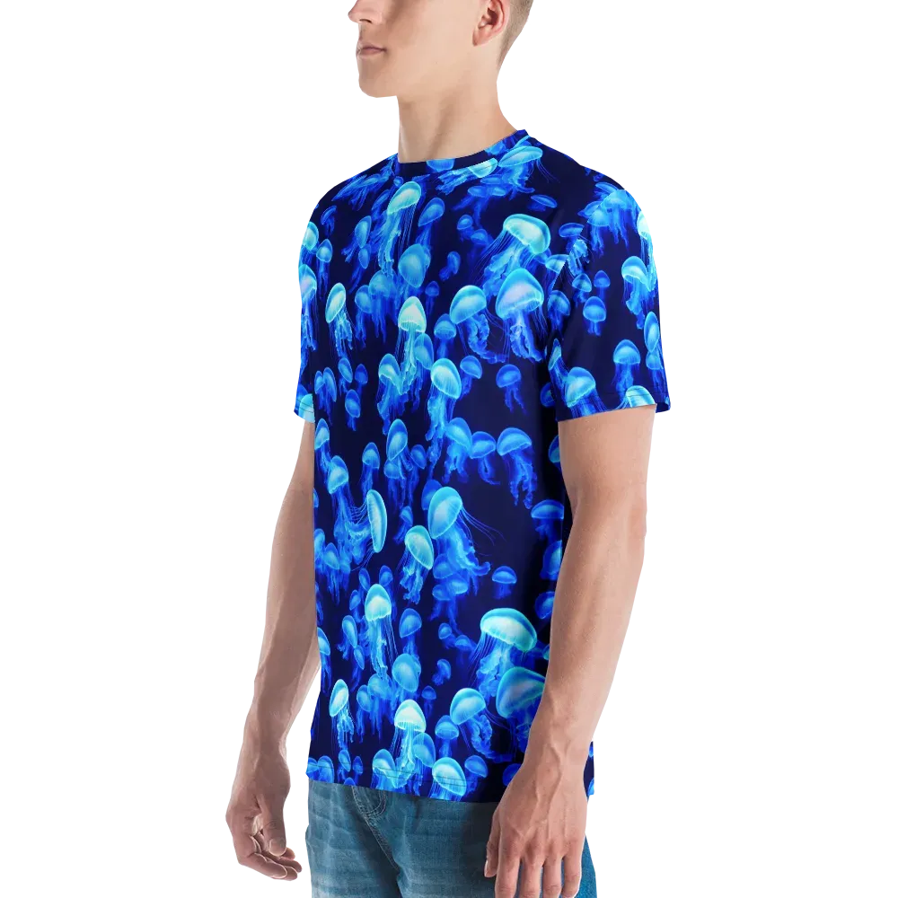 Azure Bloom on Men's Crew Neck T-Shirt — Left