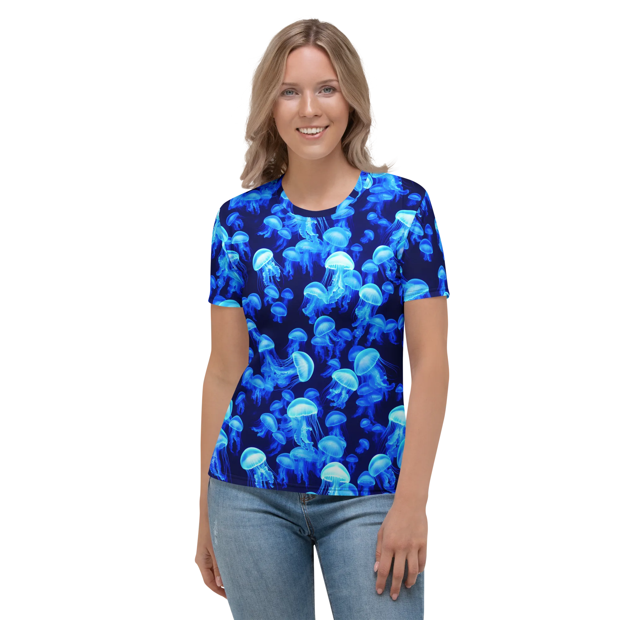 Azure Bloom on Women's Crew Neck T-Shirt — Front