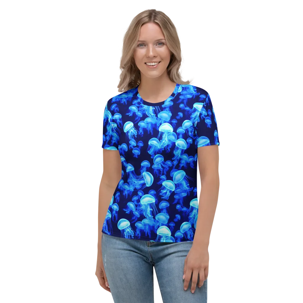 Azure Bloom on Women's Crew Neck T-Shirt — Front