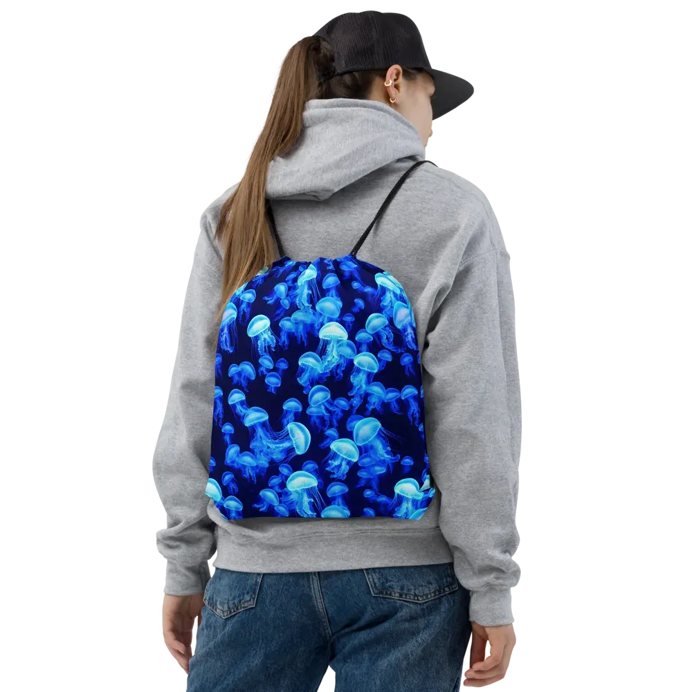 Azure Bloom on Drawstring Bag — Front