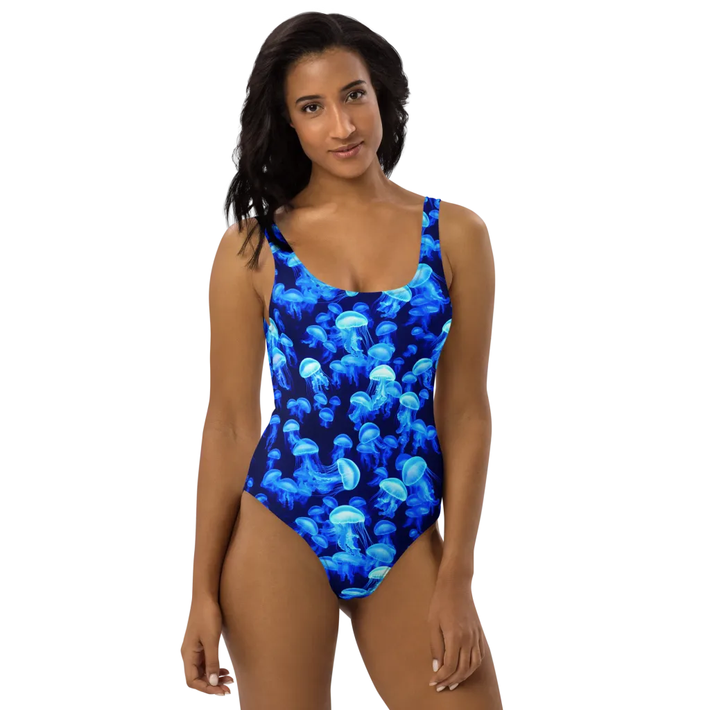 Azure Bloom on One-Piece Swimsuit — Front print