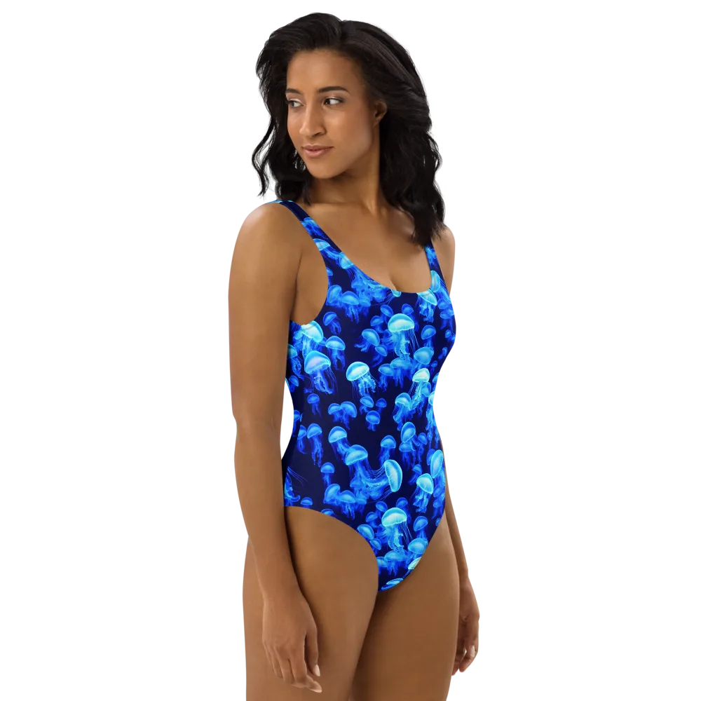 Azure Bloom on One-Piece Swimsuit — Back print