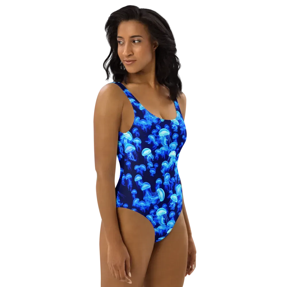 Azure Bloom on One-Piece Swimsuit — Back print
