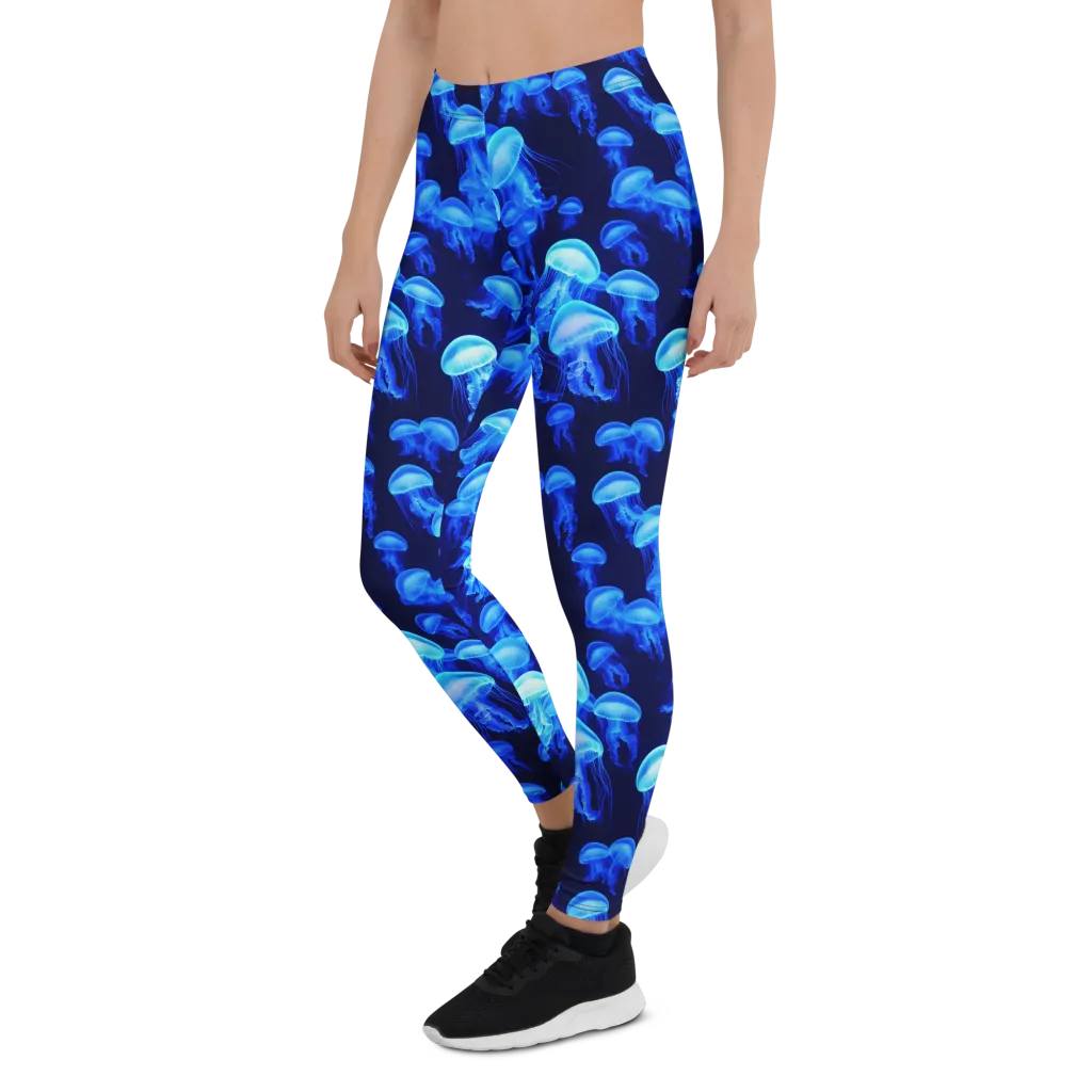 Azure Bloom on Leggings — Left Front